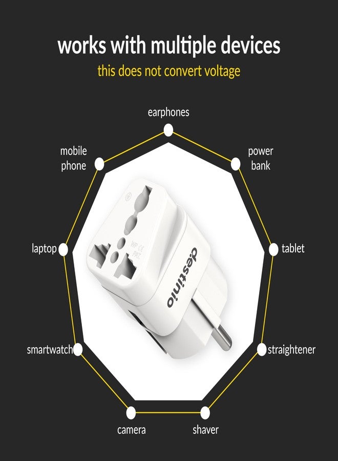 Destinio Europe Travel Adapter, India to Europe Plug Adapter - Germany, France Schuko Adapter, Type E/F European Plug Adapter for Laptops, Phones, Chargers - CE, ROHS (Pack of 2) - Image 4